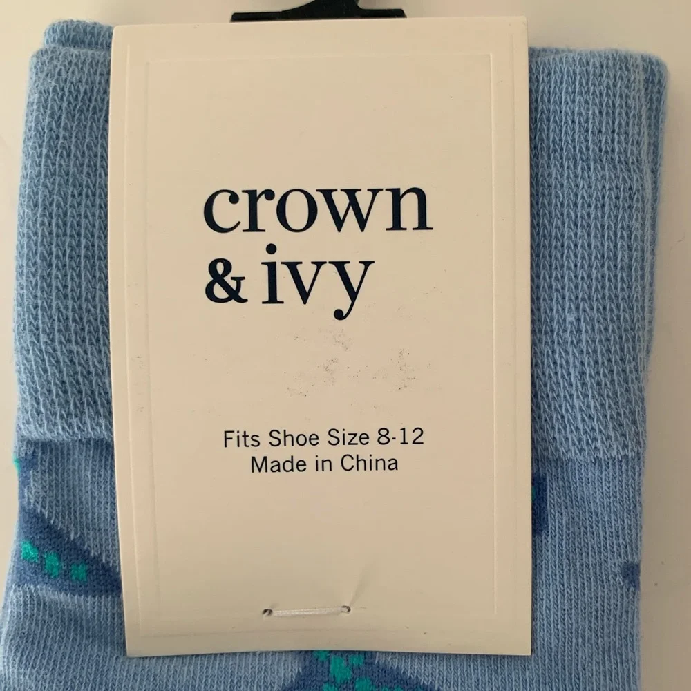 NWT Crown & Ivy Starfish Socks Men Fits Shoe Size 8-12 Light Blue Pattern Pastel